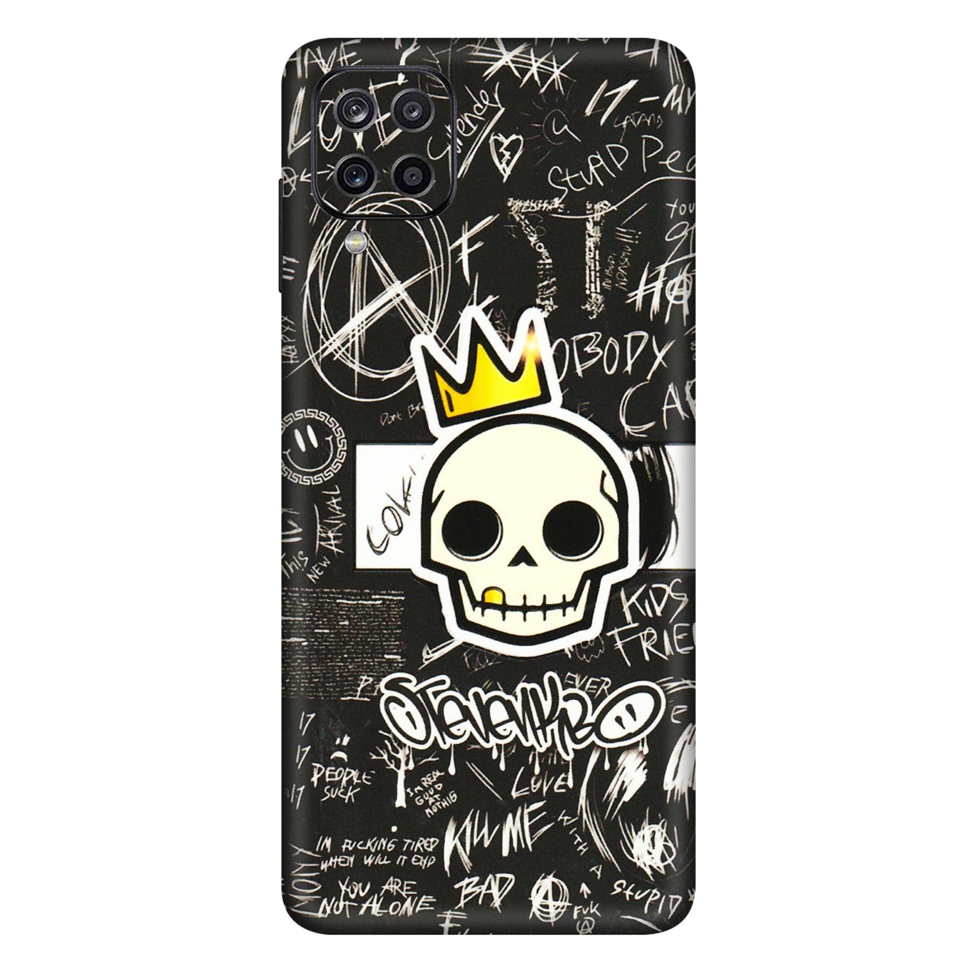 Samsung A/S Series Phone Skins (All Models) - Funny Skull Black Chalk Grafitti - 3D Embossed Finish (L-22) Samsung Galaxy A12