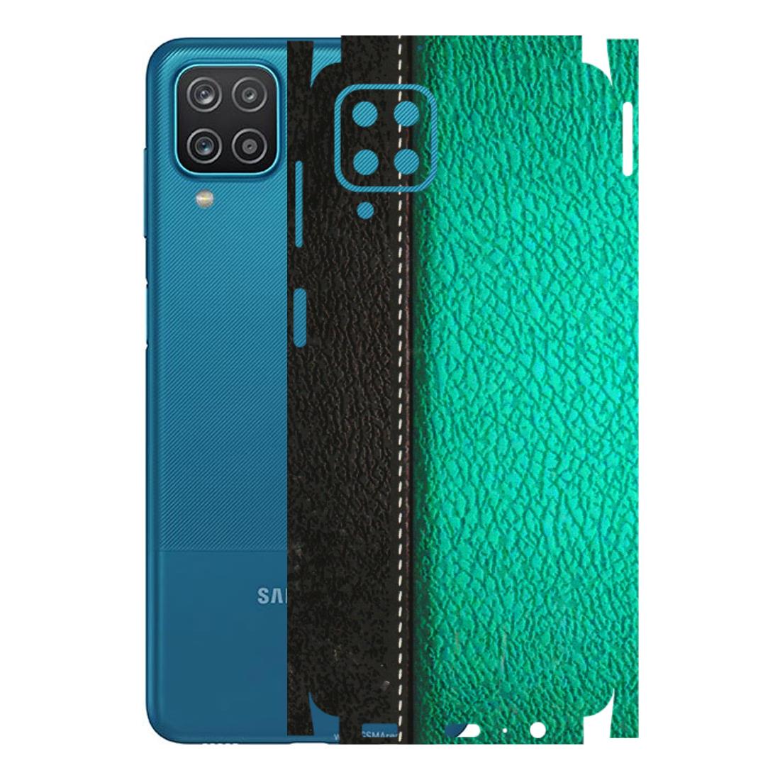 Samsung A/S Series Phone Skins (All Models) - Black Green Dual Leather Stich - 3D Embossed Finish (L-233) Samsung Galaxy A12