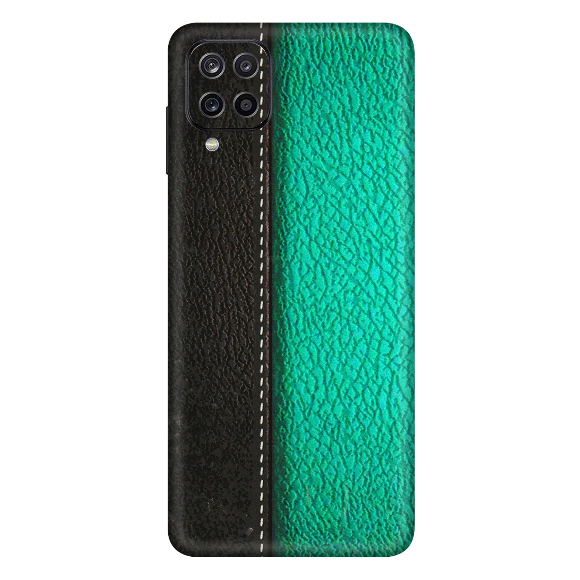 Samsung A/S Series Phone Skins (All Models) - Black Green Dual Leather Stich - 3D Embossed Finish (L-233) Samsung Galaxy A12