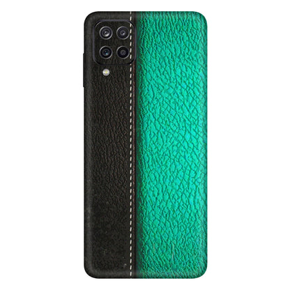 Samsung A/S Series Phone Skins (All Models) - Black Green Dual Leather Stich - 3D Embossed Finish (L-233) Samsung Galaxy A12