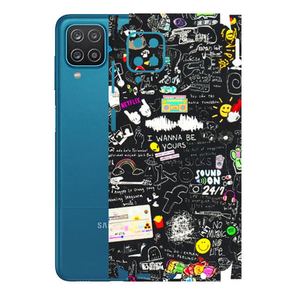 Samsung A/S Series Phone Skins (All Models) - Black Creatives Doodles - 3D Embossed Finish (L-311) Samsung Galaxy A12