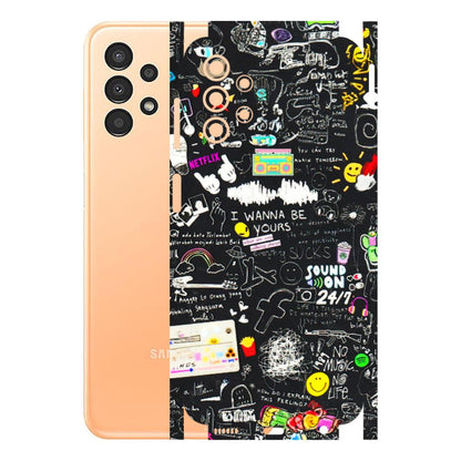 Samsung A/S Series Phone Skins (All Models) - Black Creatives Doodles - 3D Embossed Finish (L-311) Samsung Galaxy A13 4G