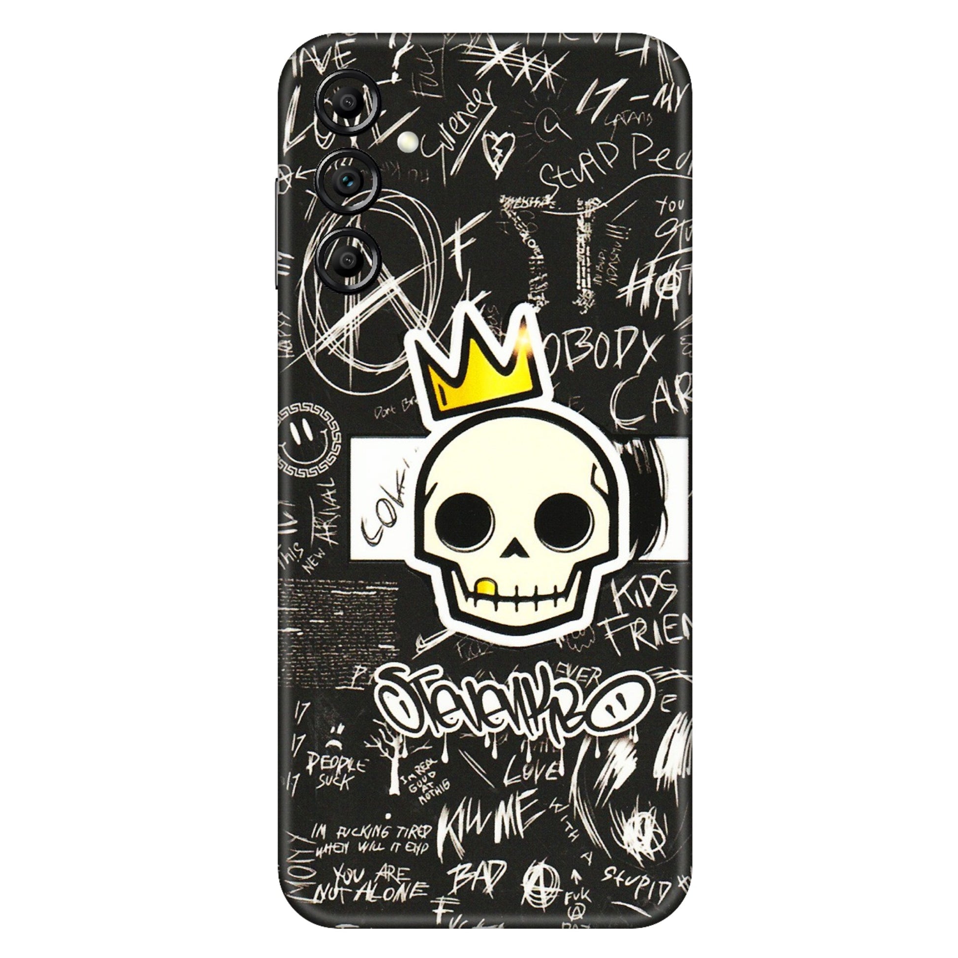 Samsung A/S Series Phone Skins (All Models) - Funny Skull Black Chalk Grafitti - 3D Embossed Finish (L-22) Samsung Galaxy A14 (5G)