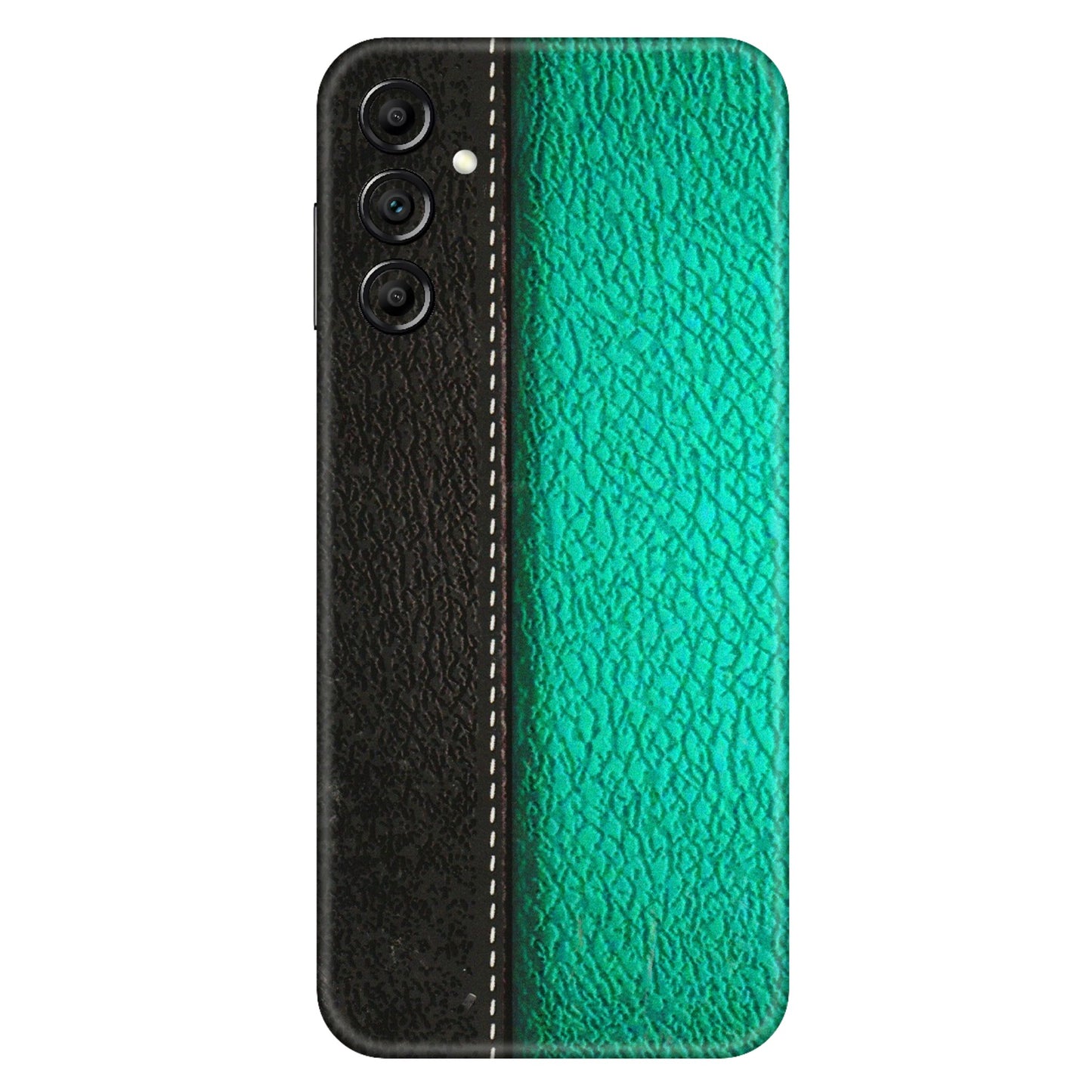 Samsung A/S Series Phone Skins (All Models) - Black Green Dual Leather Stich - 3D Embossed Finish (L-233) Samsung Galaxy A14 (5G)