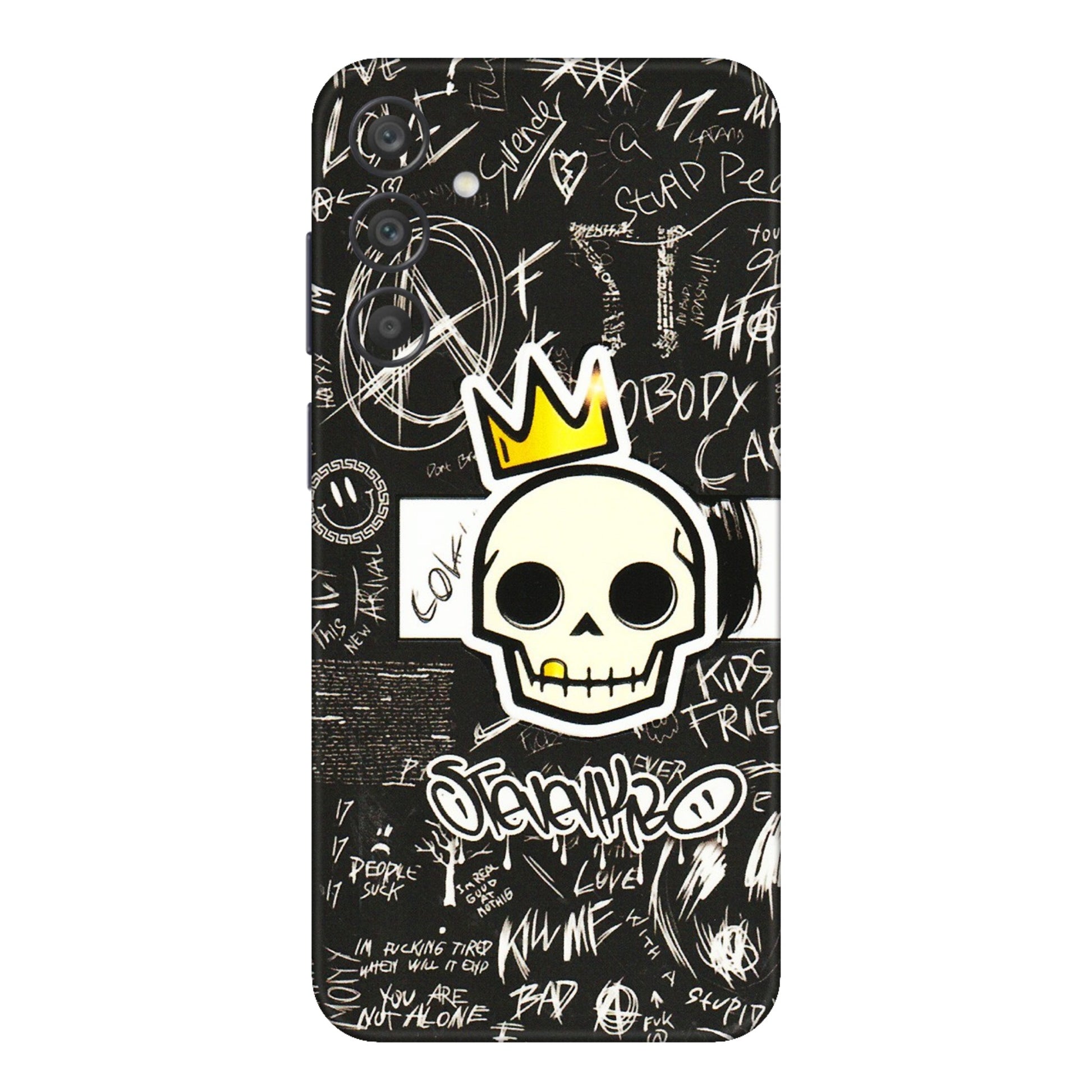 Samsung A/S Series Phone Skins (All Models) - Funny Skull Black Chalk Grafitti - 3D Embossed Finish (L-22) Samsung Galaxy A15 (5G)