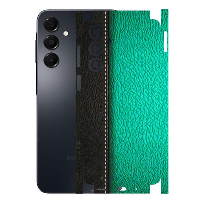 Samsung A/S Series Phone Skins (All Models) - Black Green Dual Leather Stich - 3D Embossed Finish (L-233) Samsung Galaxy A16