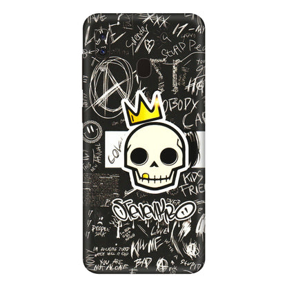Samsung A/S Series Phone Skins (All Models) - Funny Skull Black Chalk Grafitti - 3D Embossed Finish (L-22) Samsung Galaxy A20E