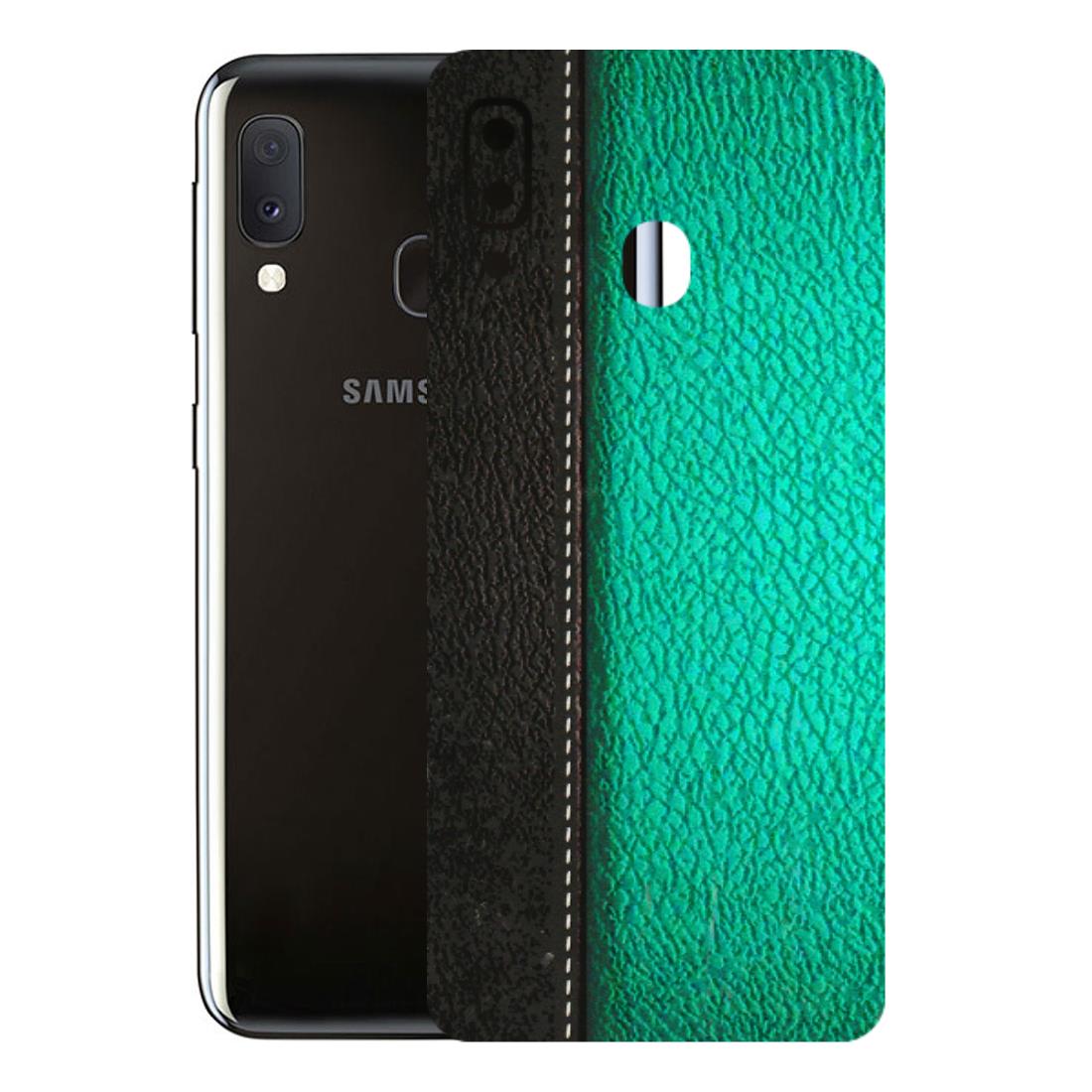 Samsung A/S Series Phone Skins (All Models) - Black Green Dual Leather Stich - 3D Embossed Finish (L-233) Samsung Galaxy A20E