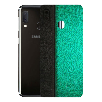 Samsung A/S Series Phone Skins (All Models) - Black Green Dual Leather Stich - 3D Embossed Finish (L-233) Samsung Galaxy A20E