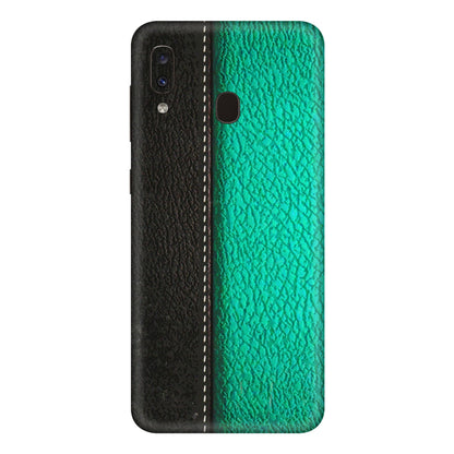 Samsung A/S Series Phone Skins (All Models) - Black Green Dual Leather Stich - 3D Embossed Finish (L-233) Samsung Galaxy A20E