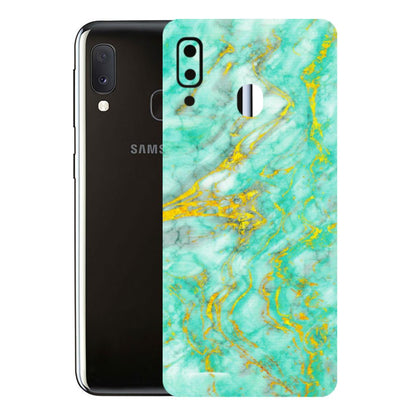 Samsung A/S Series Phone Skins (All Models) - Green And Gold Marble Feel - Matte Finish (M-16) Samsung Galaxy A20E