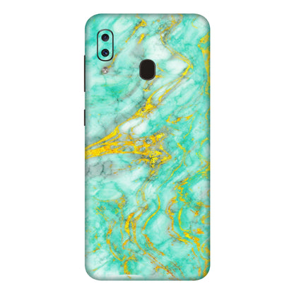 Samsung A/S Series Phone Skins (All Models) - Green And Gold Marble Feel - Matte Finish (M-16) Samsung Galaxy A20E