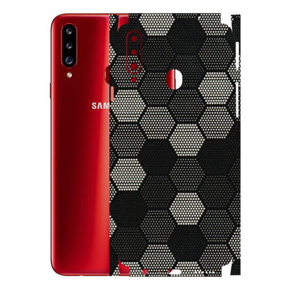 Samsung A/S Series Phone Skins (All Models) - Black & White Dotted Honeycomb Texture - 3D Embossed Finish (L-202) Samsung Galaxy A20S