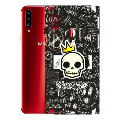 Samsung A/S Series Phone Skins (All Models) - Funny Skull Black Chalk Grafitti - 3D Embossed Finish (L-22) Samsung Galaxy A20S