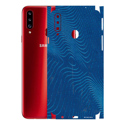 Samsung A/S Series Phone Skins (All Models) - Abstract Blue Line Map - 3D Embossed Finish (L-272) Samsung Galaxy A20S