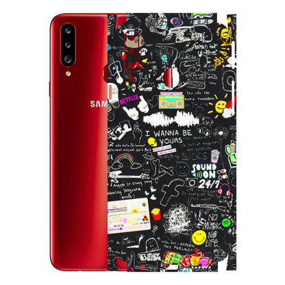 Samsung A/S Series Phone Skins (All Models) - Black Creatives Doodles - 3D Embossed Finish (L-311) Samsung Galaxy A20S