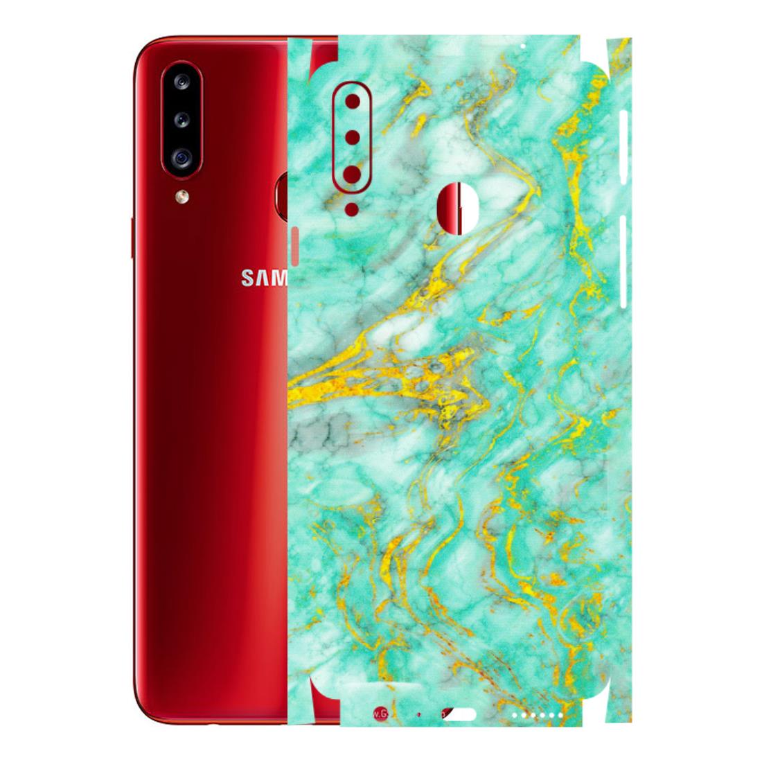 Samsung A/S Series Phone Skins (All Models) - Green And Gold Marble Feel - Matte Finish (M-16) Samsung Galaxy A20S