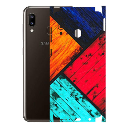 Samsung A/S Series Phone Skins (All Models) - Colourful Wood Panels Abstract - 3D Embossed Finish (L-09) Samsung Galaxy A20
