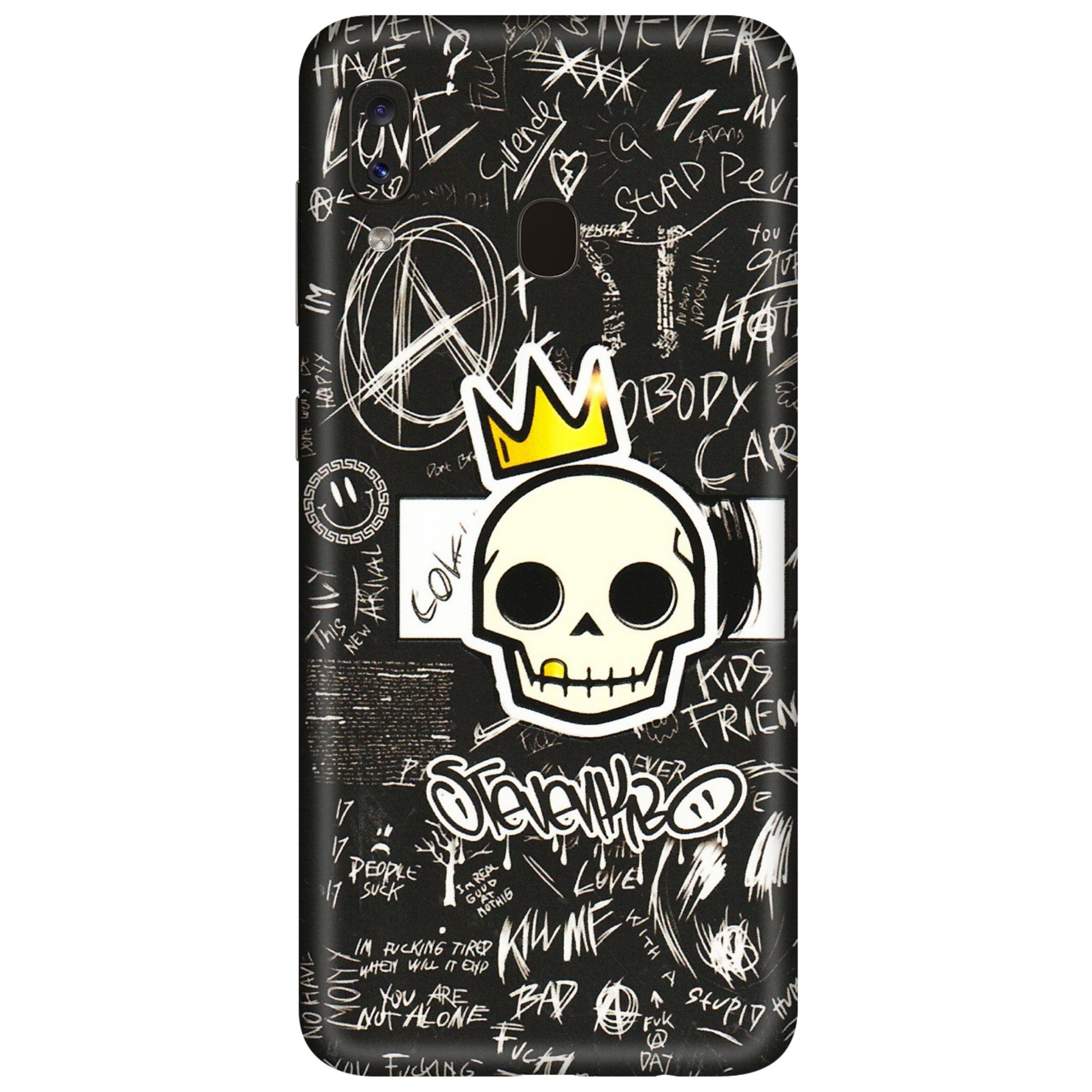 Samsung A/S Series Phone Skins (All Models) - Funny Skull Black Chalk Grafitti - 3D Embossed Finish (L-22) Samsung Galaxy A20