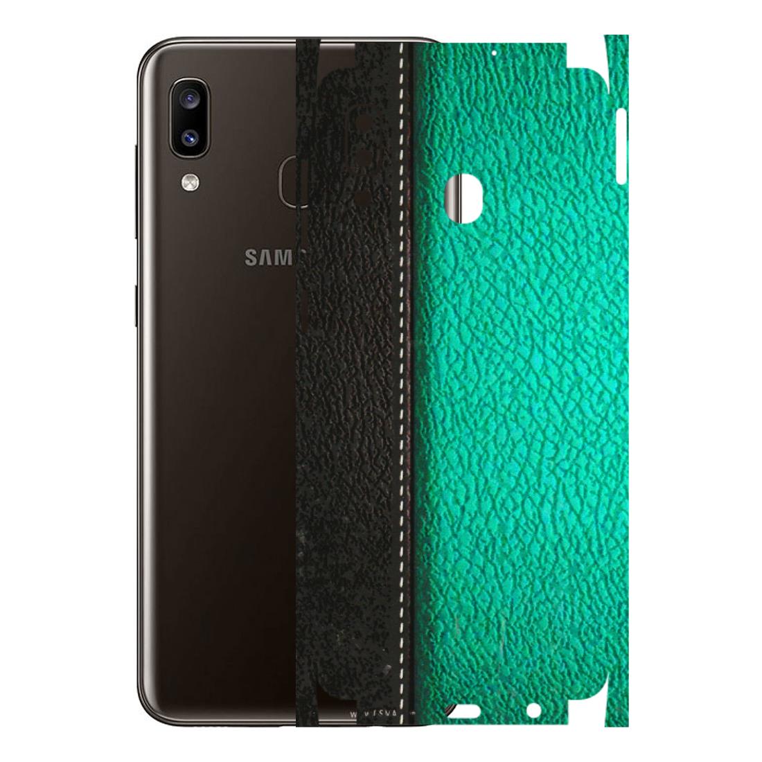 Samsung A/S Series Phone Skins (All Models) - Black Green Dual Leather Stich - 3D Embossed Finish (L-233) Samsung Galaxy A20