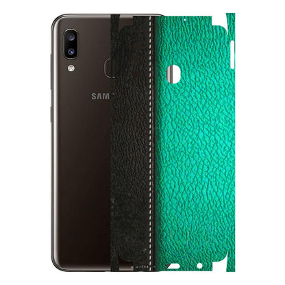 Samsung A/S Series Phone Skins (All Models) - Black Green Dual Leather Stich - 3D Embossed Finish (L-233) Samsung Galaxy A20