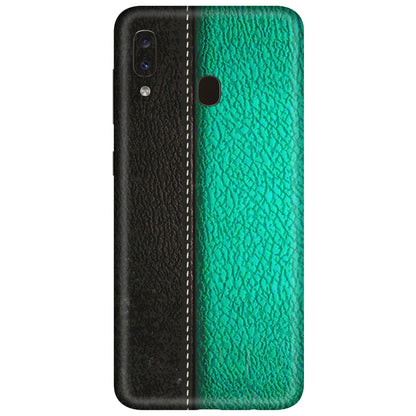 Samsung A/S Series Phone Skins (All Models) - Black Green Dual Leather Stich - 3D Embossed Finish (L-233) Samsung Galaxy A20