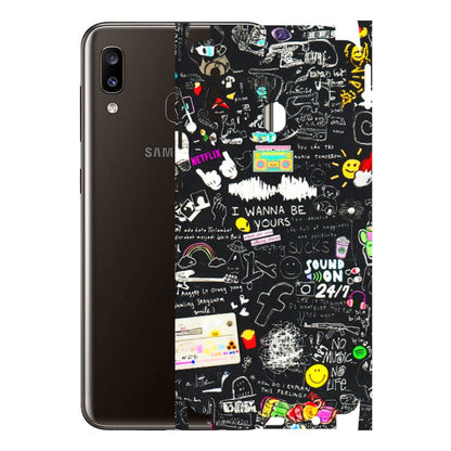 Samsung A/S Series Phone Skins (All Models) - Black Creatives Doodles - 3D Embossed Finish (L-311) Samsung Galaxy A20