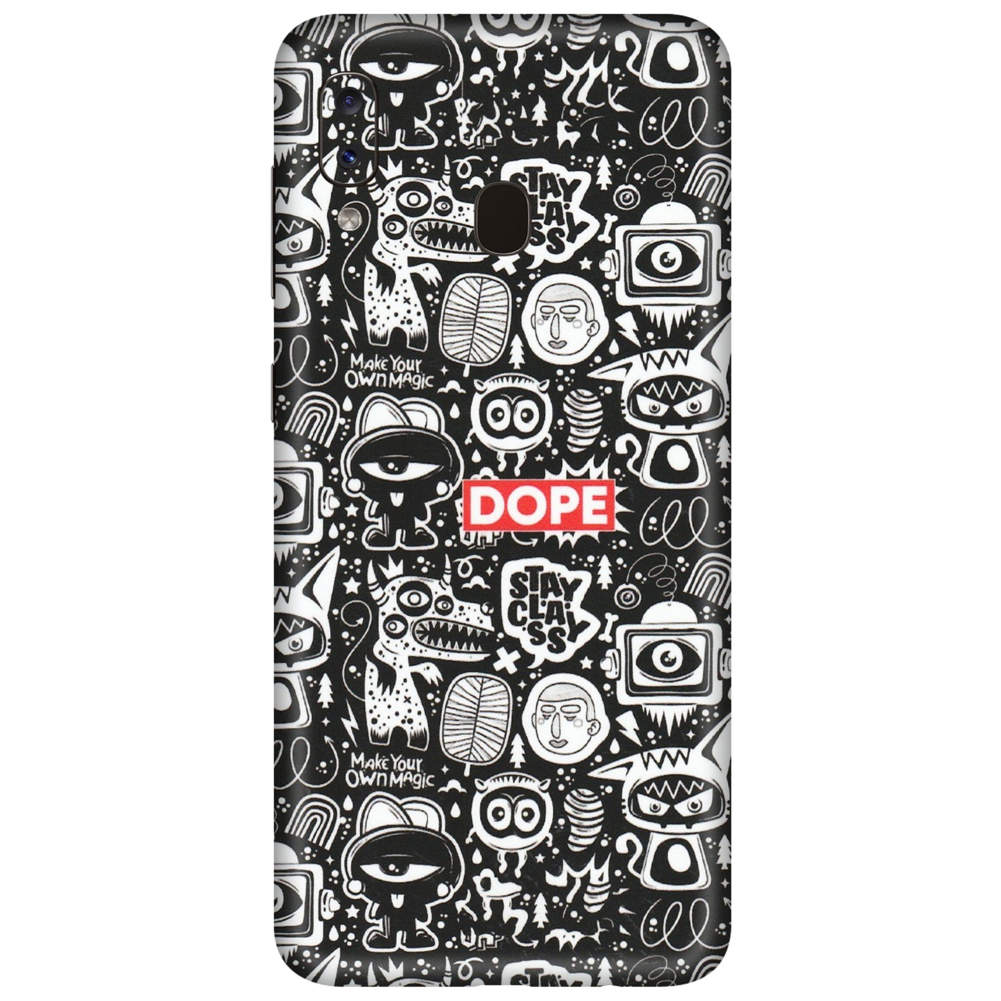 Samsung A/S Series Phone Skins (All Models) - Dope Stay Classy Black Doodles - Matte Finish (M-126) Samsung Galaxy A20