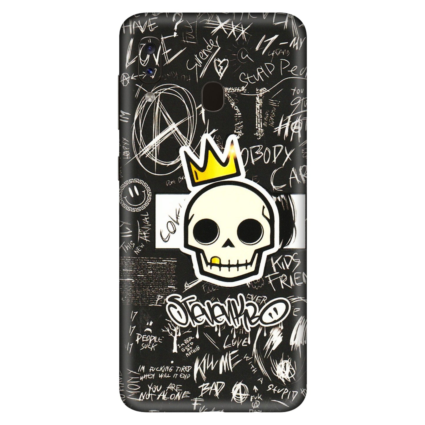Samsung A/S Series Phone Skins (All Models) - Funny Skull Black Chalk Grafitti - 3D Embossed Finish (L-22) Samsung Galaxy A20S
