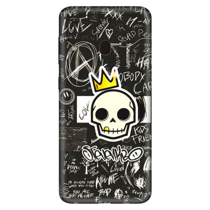 Samsung A/S Series Phone Skins (All Models) - Funny Skull Black Chalk Grafitti - 3D Embossed Finish (L-22) Samsung Galaxy A20S