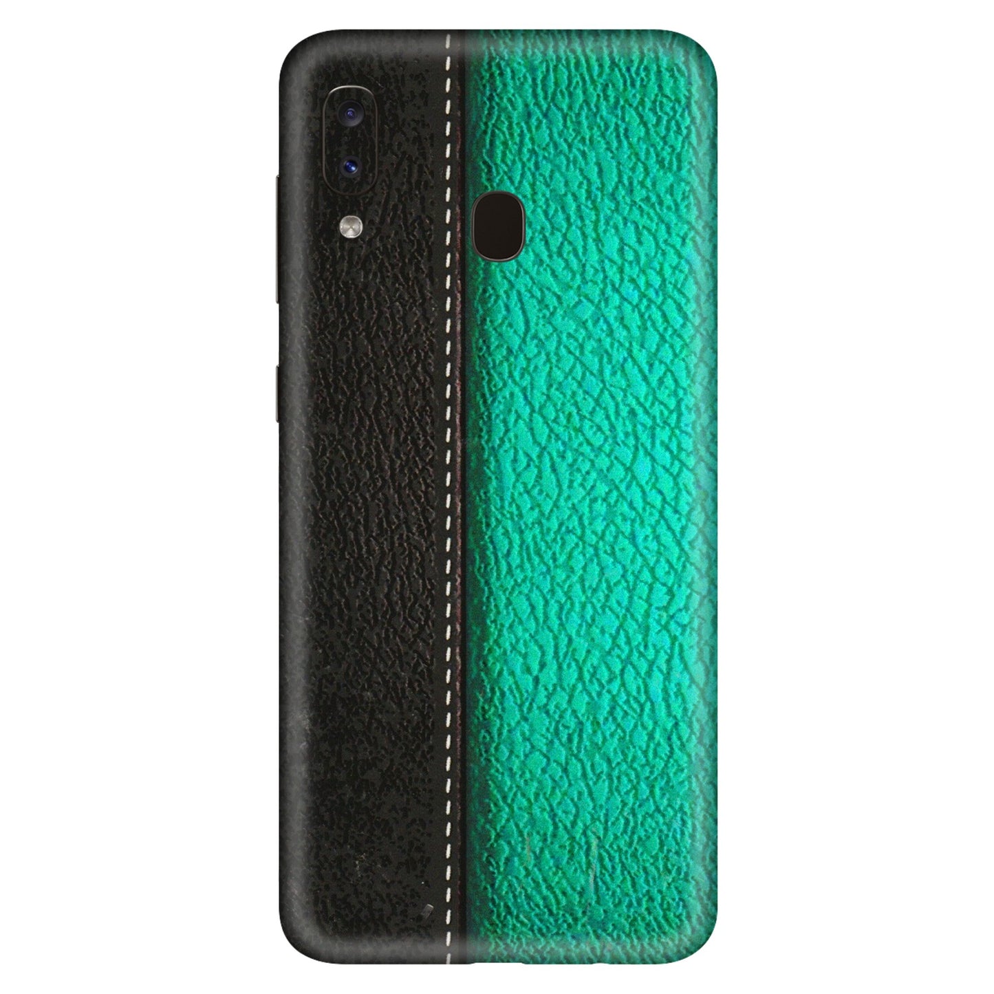 Samsung A/S Series Phone Skins (All Models) - Black Green Dual Leather Stich - 3D Embossed Finish (L-233) Samsung Galaxy A20S