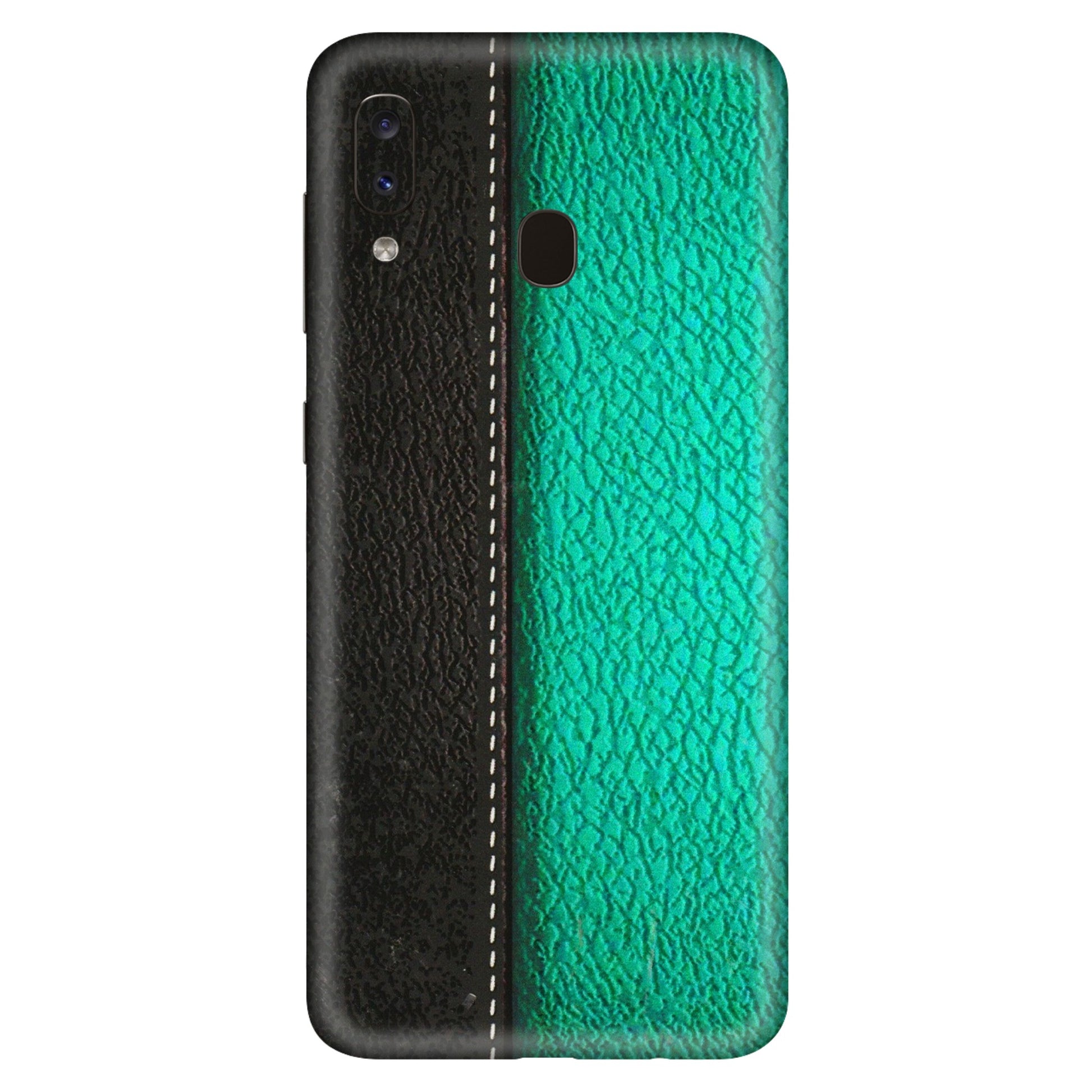 Samsung A/S Series Phone Skins (All Models) - Black Green Dual Leather Stich - 3D Embossed Finish (L-233) Samsung Galaxy A20S