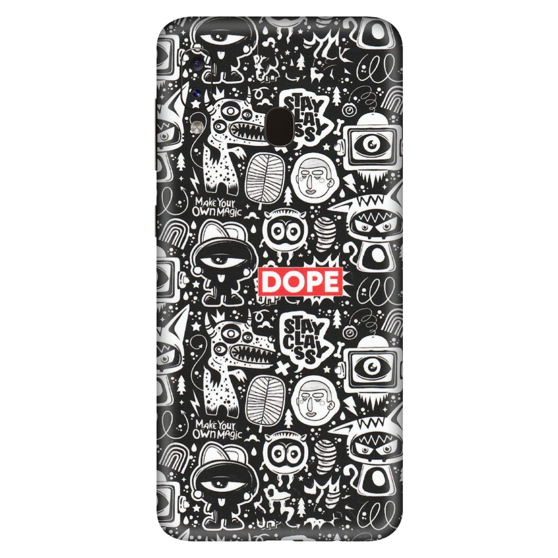 Samsung A/S Series Phone Skins (All Models) - Dope Stay Classy Black Doodles - Matte Finish (M-126) Samsung Galaxy A20S