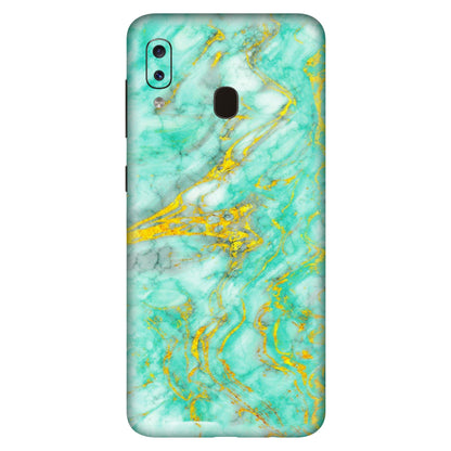 Samsung A/S Series Phone Skins (All Models) - Green And Gold Marble Feel - Matte Finish (M-16) Samsung Galaxy A20S
