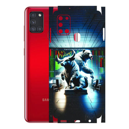 Samsung A/S Series Phone Skins (All Models) - Stock Market Sensex Bear vs Bulls - 3D Embossed Finish (L-15) Samsung Galaxy A21S
