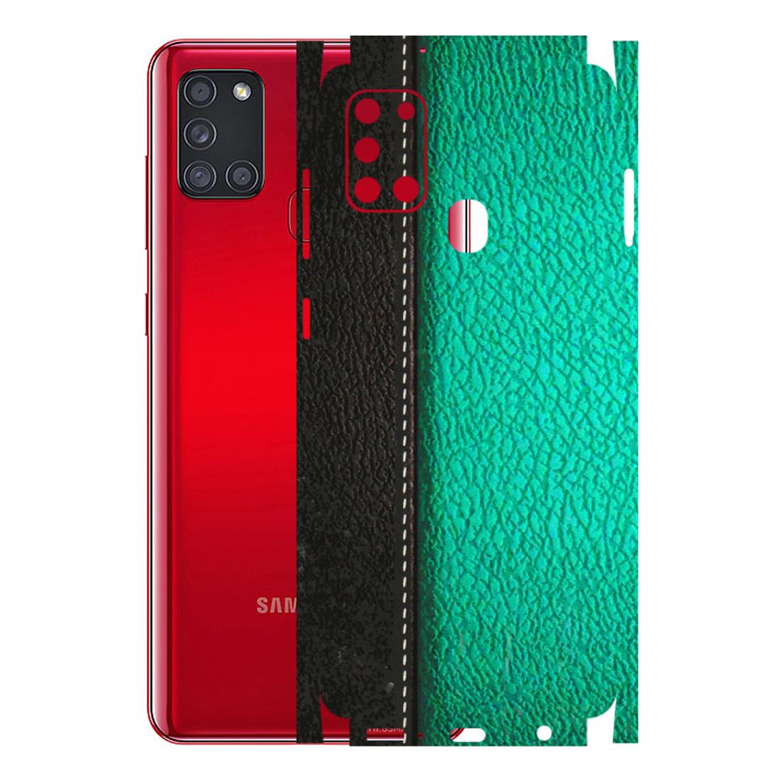 Samsung A/S Series Phone Skins (All Models) - Black Green Dual Leather Stich - 3D Embossed Finish (L-233) Samsung Galaxy A21S