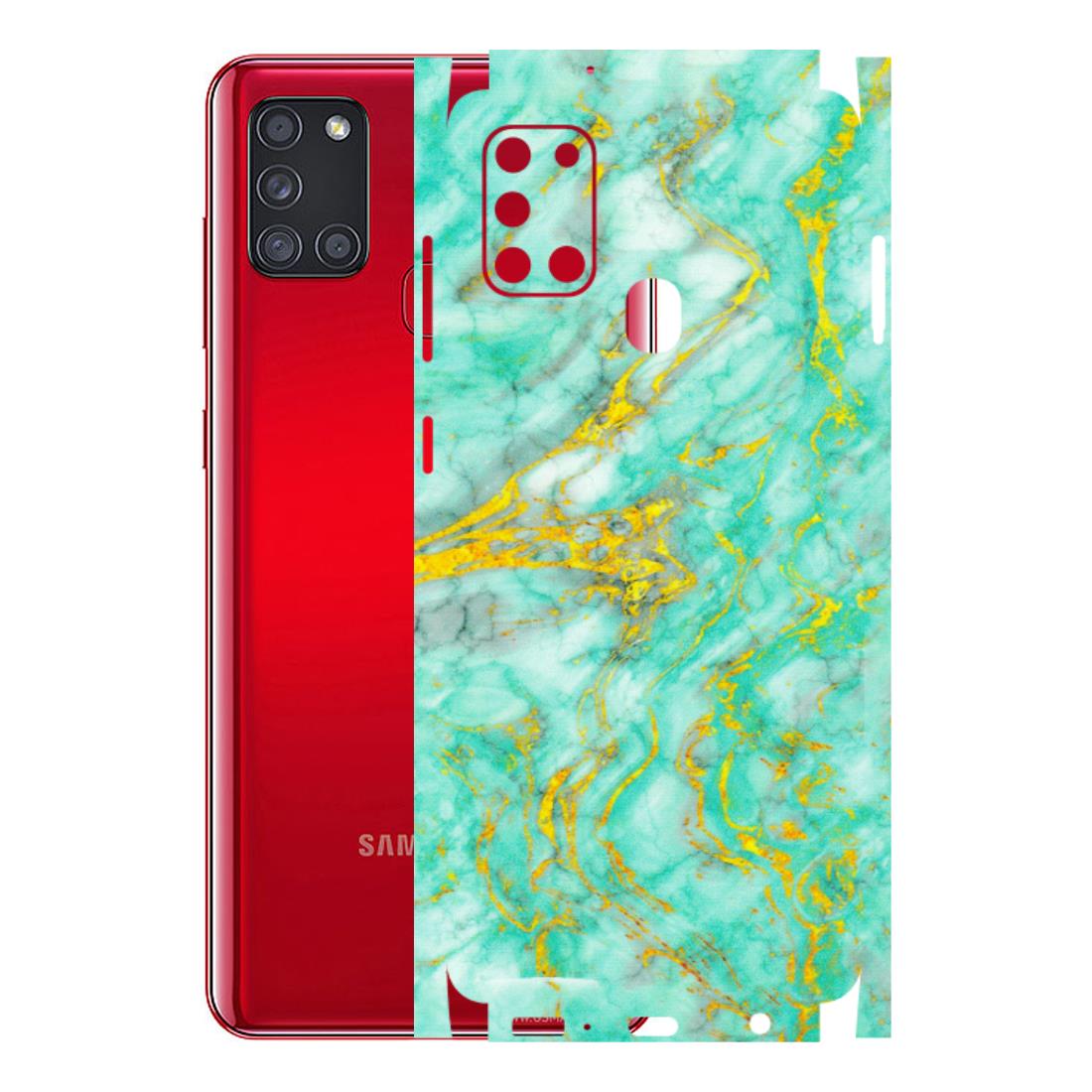 Samsung A/S Series Phone Skins (All Models) - Green And Gold Marble Feel - Matte Finish (M-16) Samsung Galaxy A21S