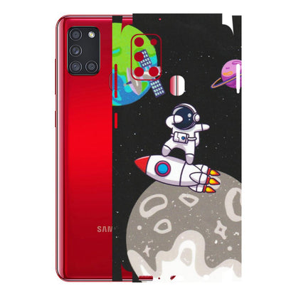 Samsung A/S Series Phone Skins (All Models) - Astronaut Vibing Toon Running - Matte Finish (M-39) Samsung Galaxy A21S