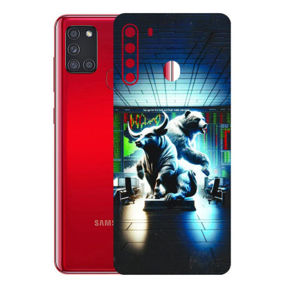Samsung A/S Series Phone Skins (All Models) - Stock Market Sensex Bear vs Bulls - 3D Embossed Finish (L-15) Samsung Galaxy A21