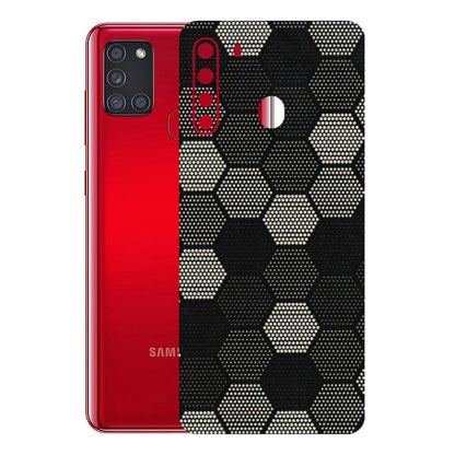 Samsung A/S Series Phone Skins (All Models) - Black & White Dotted Honeycomb Texture - 3D Embossed Finish (L-202) Samsung Galaxy A21