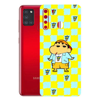 Samsung A/S Series Phone Skins (All Models) - Yellow Blue Shinchan Cute - 3D Embossed Finish (L-221) Samsung Galaxy A21