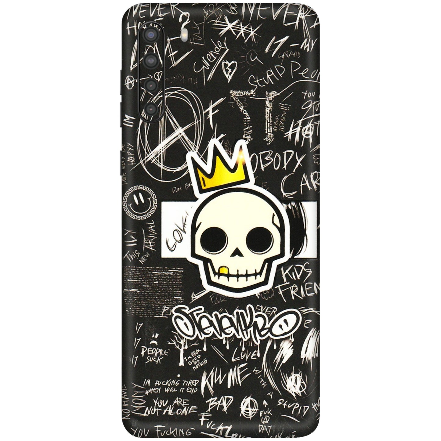 Samsung A/S Series Phone Skins (All Models) - Funny Skull Black Chalk Grafitti - 3D Embossed Finish (L-22) Samsung Galaxy A21