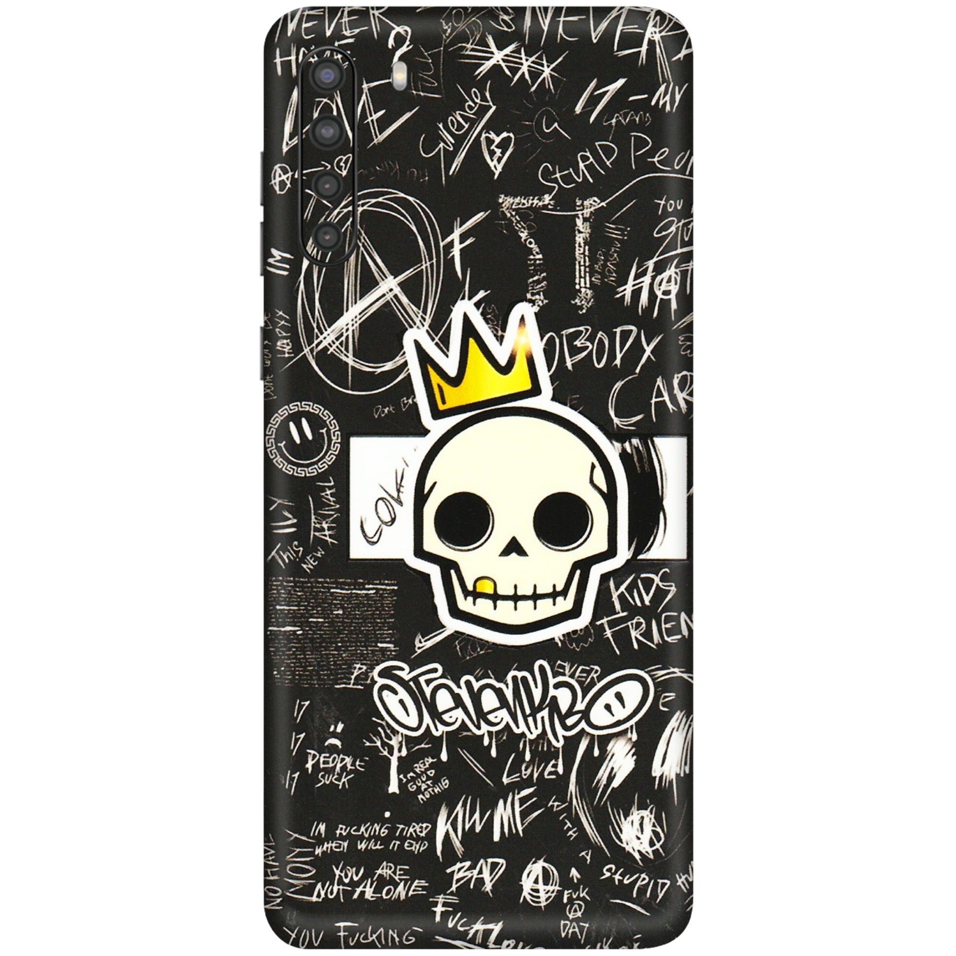 Samsung A/S Series Phone Skins (All Models) - Funny Skull Black Chalk Grafitti - 3D Embossed Finish (L-22) Samsung Galaxy A21