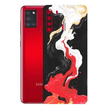 Samsung A/S Series Phone Skins (All Models) - Black Red White Paint Splash Fusion - Matte Finish (M-56) Samsung Galaxy A21