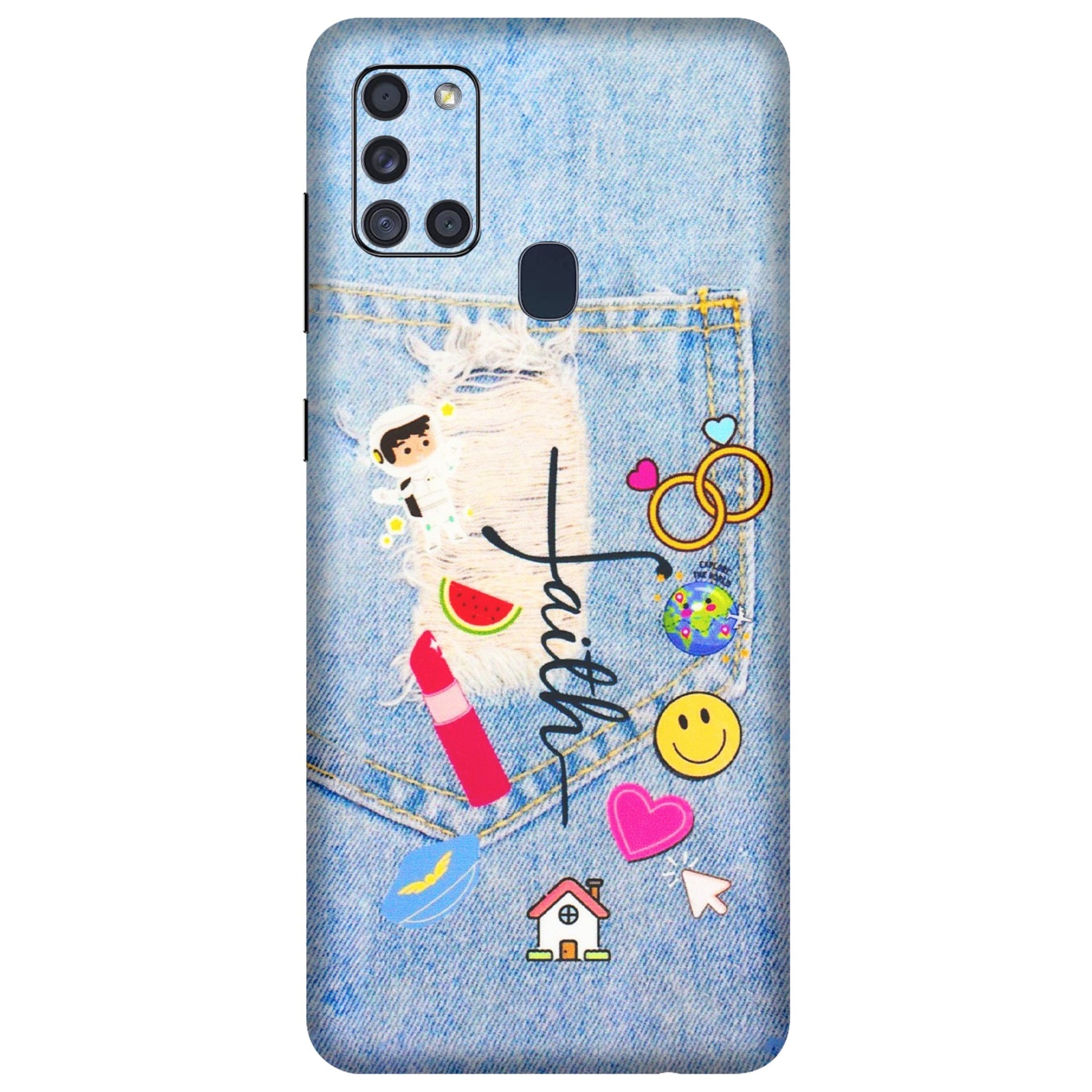 Samsung A/S Series Phone Skins (All Models) - Denim Jeans Pocket - 3D Embossed Finish (L-134) Samsung Galaxy A21S