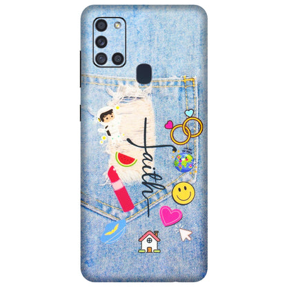 Samsung A/S Series Phone Skins (All Models) - Denim Jeans Pocket - 3D Embossed Finish (L-134) Samsung Galaxy A21S