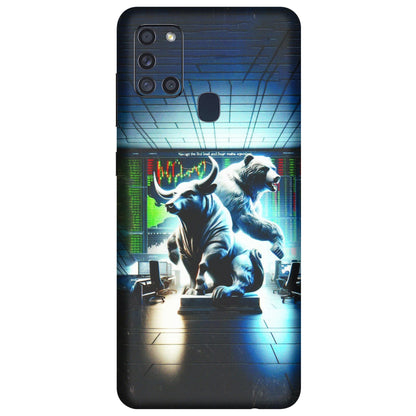 Samsung A/S Series Phone Skins (All Models) - Stock Market Sensex Bear vs Bulls - 3D Embossed Finish (L-15) Samsung Galaxy A21S