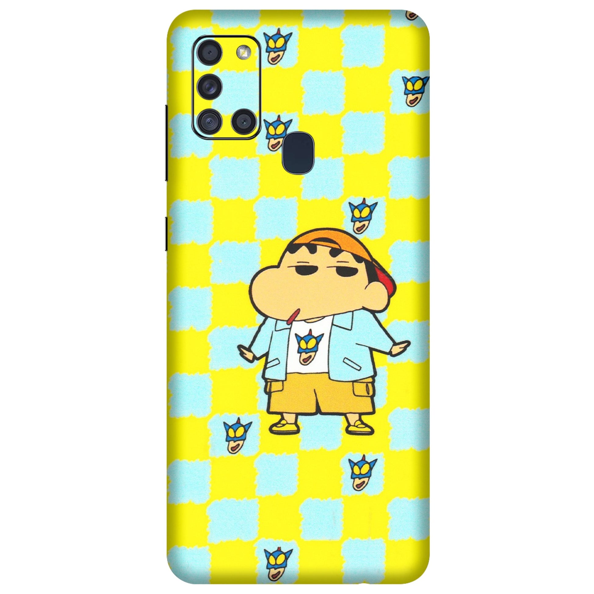 Samsung A/S Series Phone Skins (All Models) - Yellow Blue Shinchan Cute - 3D Embossed Finish (L-221) Samsung Galaxy A21S