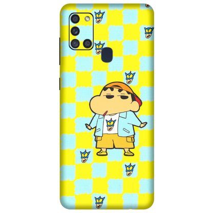 Samsung A/S Series Phone Skins (All Models) - Yellow Blue Shinchan Cute - 3D Embossed Finish (L-221) Samsung Galaxy A21S