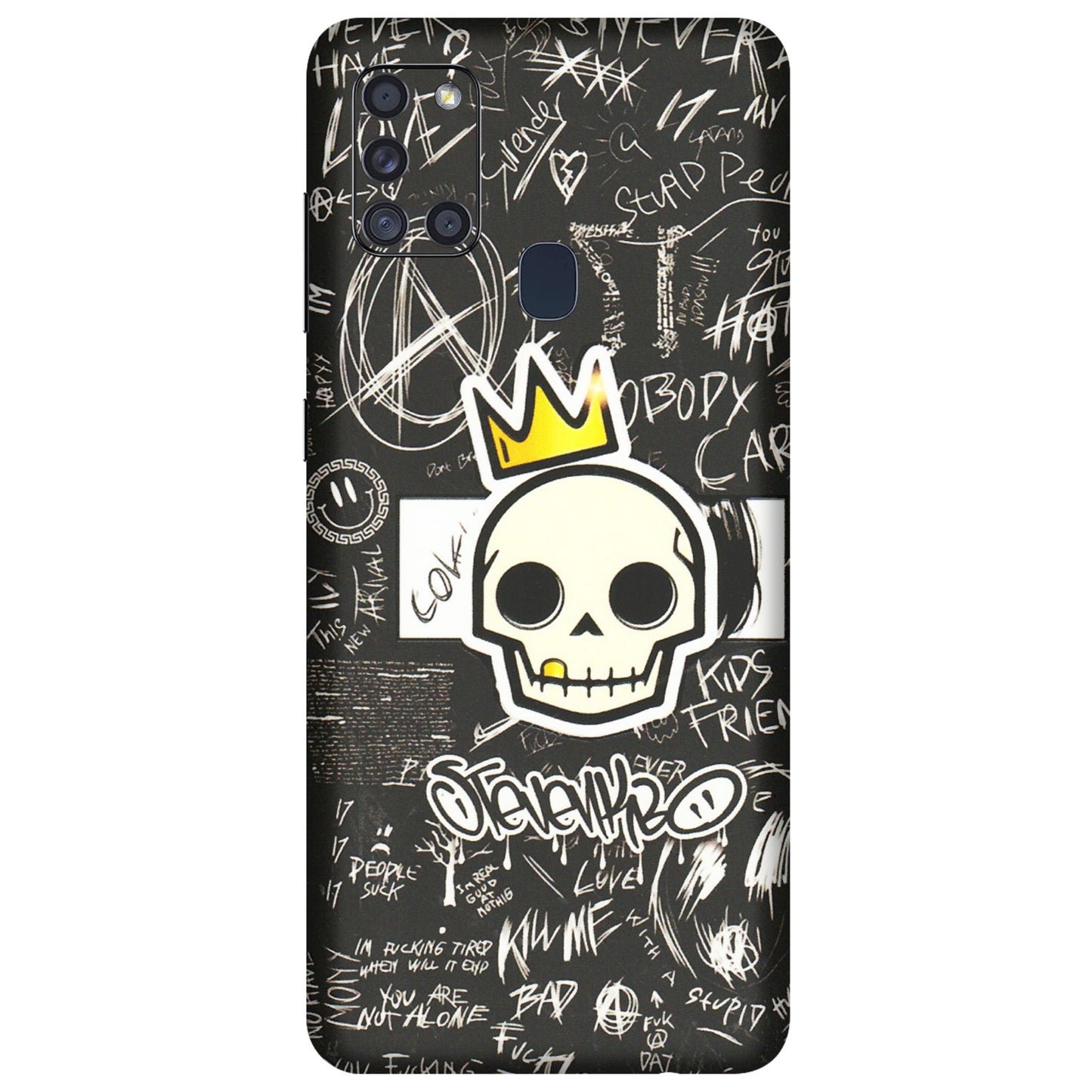 Samsung A/S Series Phone Skins (All Models) - Funny Skull Black Chalk Grafitti - 3D Embossed Finish (L-22) Samsung Galaxy A21S